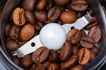 Coffee grinder with coffee beans