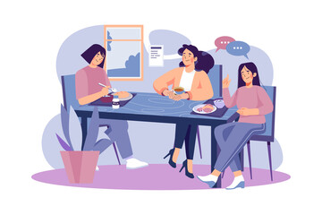 Students eating lunch at the school canteen Illustration concept on white background