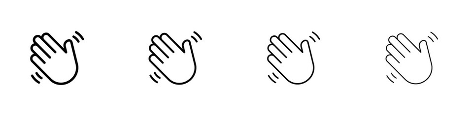 Conjunto de iconos de manos planas. Concepto de agitar, saludar o despedirse. Mano agitando