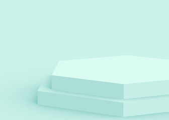 3d blue green hexagon podium minimal studio background. Abstract 3d geometric shape object illustration render. Display for technology medical and science product.
