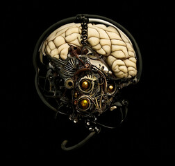 Side View of a Human Brain Merged with a Robot