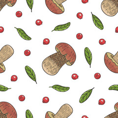 vector graphic seamless pattern with mushrooms and leaves 5