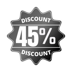 45% percent off, with black sticker design (Black Friday) and luminosity detail in the center, online discount, mega sale, vector illustration, Forty five 