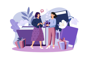 Students Giving A Gift To Teachers Illustration concept on white background