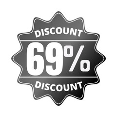 69% percent off, with black sticker design (Black Friday) and luminosity detail in the center, online discount, mega sale, vector illustration, Sixty nine