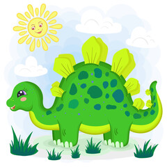 Small, cartoon dinosaur stegosaurus. Children's illustration. For the design of prints, posters, puzzles, games, postcards and so on. Vector