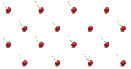 Fresh wet sweet cherries on white background