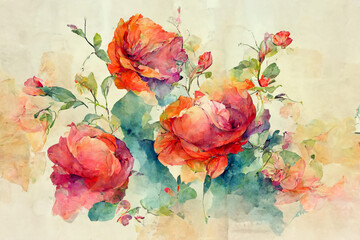 Abstract watercolor illustration of flowers.