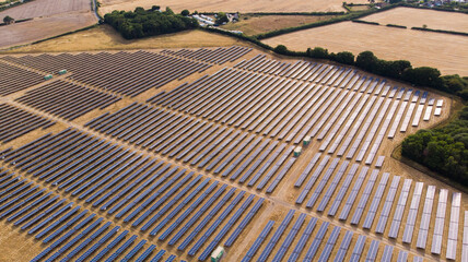 Large Solar Panel Farm Aerial Shot in Kent, United Kingdom