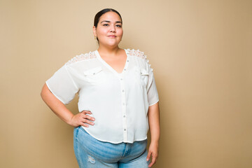 Beautiful latin fat woman promoting body positivity