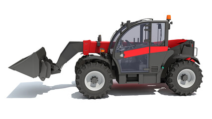 Telehandler heavy construction machinery 3D rendering on white background