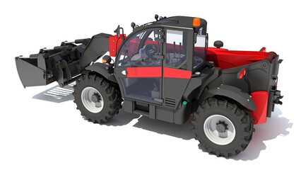 Telehandler heavy construction machinery 3D rendering on white background