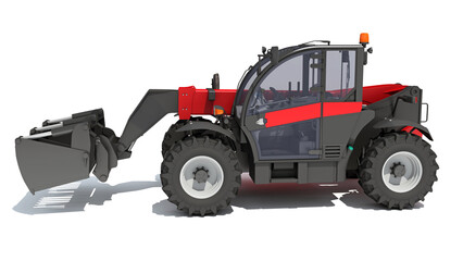 Telehandler heavy construction machinery 3D rendering on white background