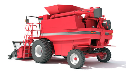 Combine Harvester farm equipment 3D rendering on white background