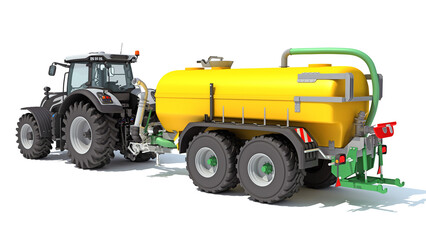 Farm Tractor with Trailer 3D rendering on white background