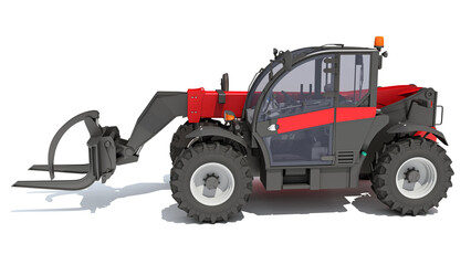 Fototapeta premium Telehandler heavy construction machinery 3D rendering on white background