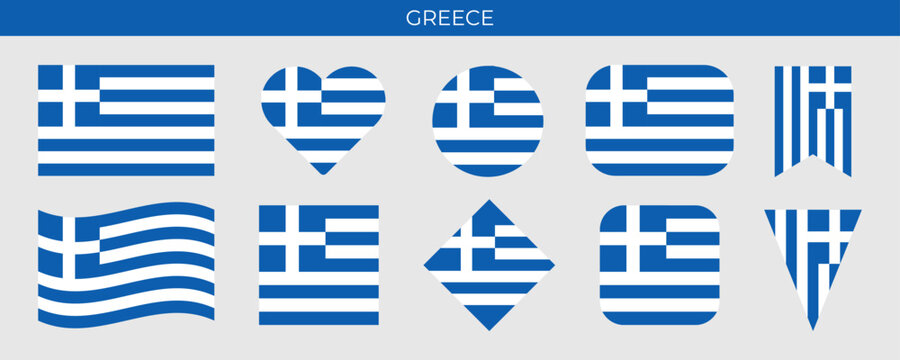 Greece flag set. Vector illustration isolated on white background