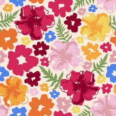 Floral seamless vector background. Endless pattern with beautiful vivid summer meadow flowers. Botanical texture for print, packing, fabric, textile.