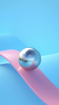 3d Render Animation Of Ball Sliding, Metallic, Pink And Blue Colors