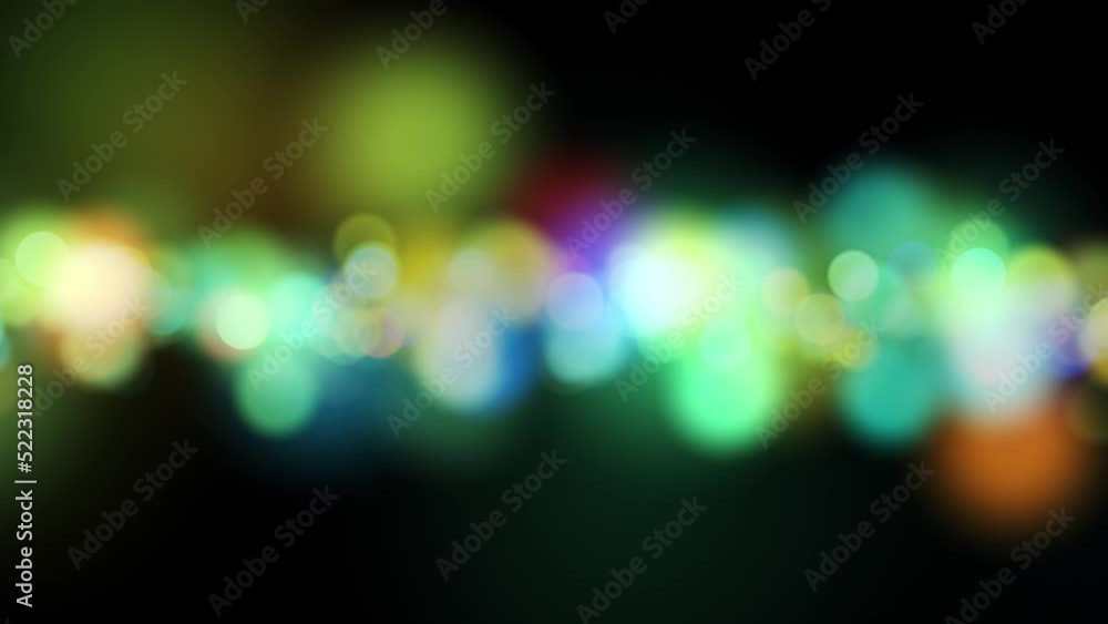 Poster seamless looping blurred circle bokeh motion on clean black animation background. copy space.