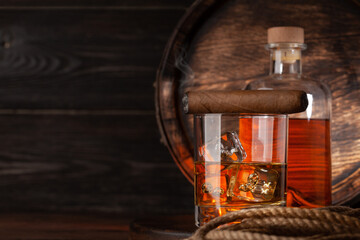 Fototapeta na wymiar Glass and bottle with cognac