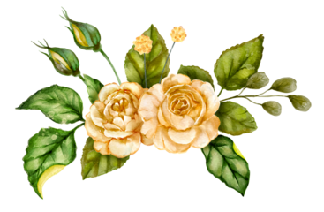 Watercolor yellow rose romantic flower border illustration.