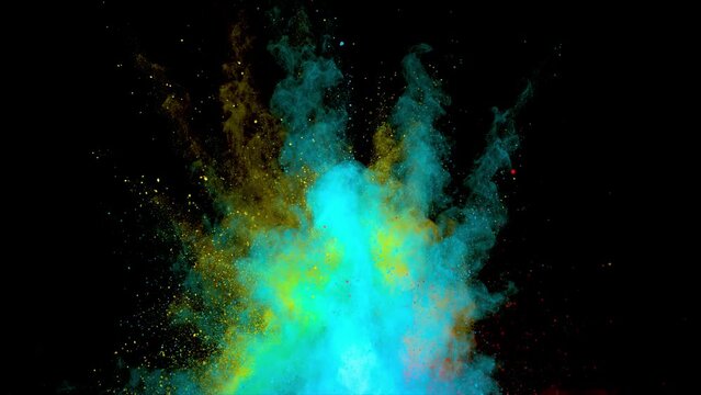 Super slow motion of coloured powder explosion isolated