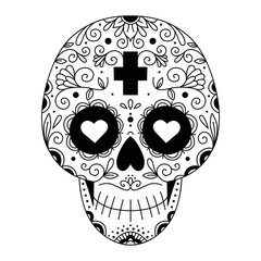 Vector illustration of Mexican skull with ornament and flowers. Sugar skull. The day of the Dead. Tattoo. - 522318803