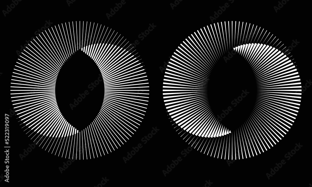 Poster white lines in circle abstract background. yin and yang symbol. dynamic transition illusion.