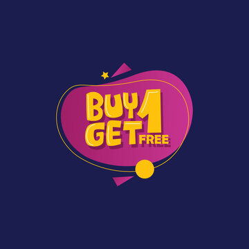 Buy one Get one free sale tag on liquids colorful shapes for promote your business. Discount card typography design for promotion banner background.
