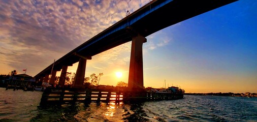 Sunset under Theo Baars Bridge, in Perdido Key, Florida, Intracoastal Waterway