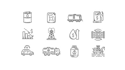 Minimal gas and oil icon set. Outline energy crisis icon collection. Simple line vector illustration.
