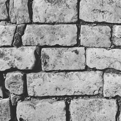 Vintage Rough Brick Wall Texture. Textured Photo. Old Wall. Photo for Background. Wallpaper. Square Format. Monochrome