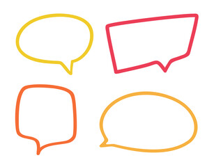 Set of colored hand drawn think and talk speech bubbles. Freehand art. Colored illustration