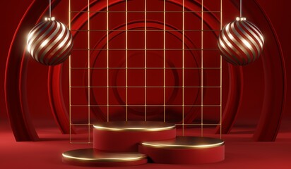 3D rendering of blank product background for cream cosmetics Modern red podium background