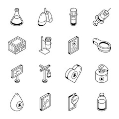 Pack of Medical Isometric Line Icons

