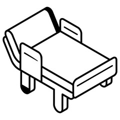 An editable outline isometric icon of hospital bed  