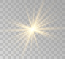 A series of transparent vector effects. Easy replacement of EPS10 lights.Set of golden glowing lights effects isolated on transparent background. Solar flare with beams and spotlight. Glow effect. Sta