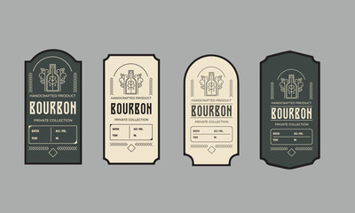 bottle label design, Retro craft labels, elements in thin line style. vector wine labels with vine leaves and calligraphic inscriptions in retro style