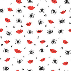 Eyes and lips vector seamless pattern - 522324264