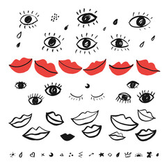Eyes and lips vector illustrations set