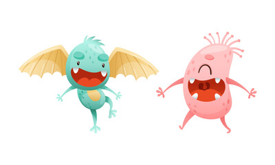 Cute Monster Character Toothy Mutant with Funny Friendly Face and Big Mouth Vector Set