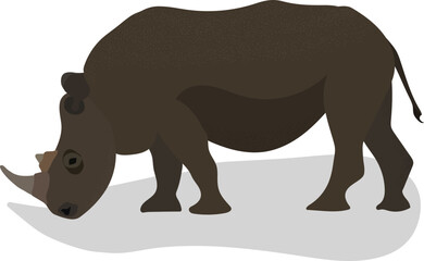 Isolated standing rhino. Vector illustration in flat style