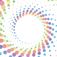 Rainbow pastel dot circle frame halftone on the white background. Vector illustration.