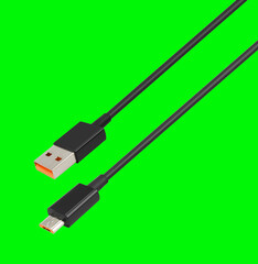 cable with USB and micro USB connector, on a green background