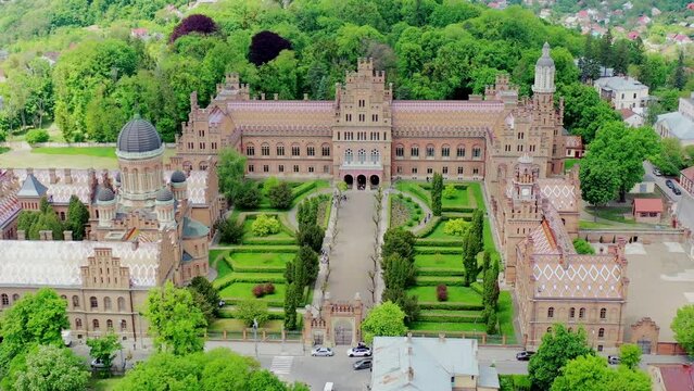 The residence of the metropolitans of Bukovyna and Dalmatia, one of the oldest universities in Ukraine. Beautiful architecture. View from above. Tourism