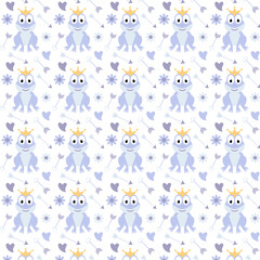 Pattern. Pattern of illustrations of a frog in a crown. Frog princess. Pattern for drawing on fabric for children