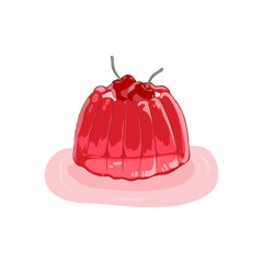 Cherry jelly on a white background. Suitable for postcards. Vector illustration. 
