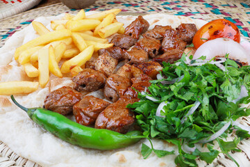 Middle Eastern Arabian Roasted Mutton lamp  Recipe with Potato Fries