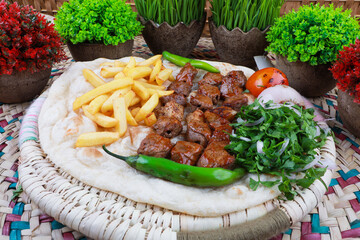 Middle Eastern Arabian Roasted Mutton lamp  Recipe with Potato Fries
